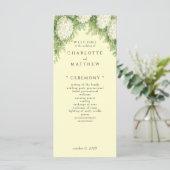 Elegante witte hortensia's gele trouwprogramma menu (Staand voorkant)