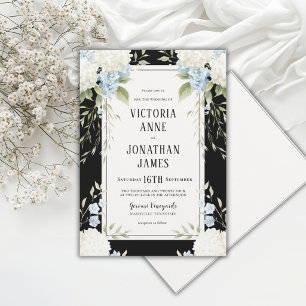 Elegante Witte Hortensia's Zwarte Bloemen Bruiloft Kaart