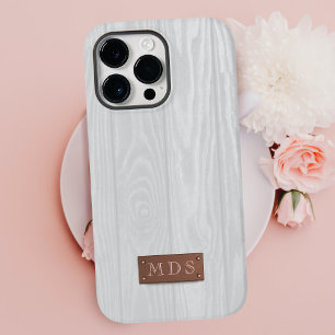 Elegante Witte Houten Graan Monogram Initialen iPhone 16 Pro Max Hoesje