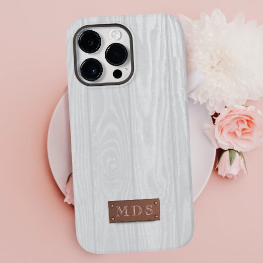 Elegante Witte Houten Graan Monogram Initialen Case-Mate iPhone Case