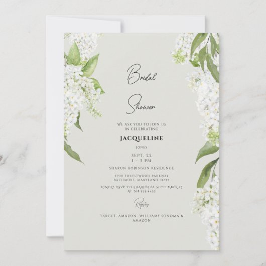 Elegante witte hydrangea beige bruidsdouche kaart (Voorkant)