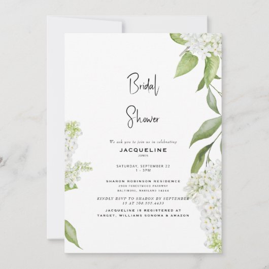 Elegante witte Hydrangea Bruidsdouche Kaart (Voorkant)