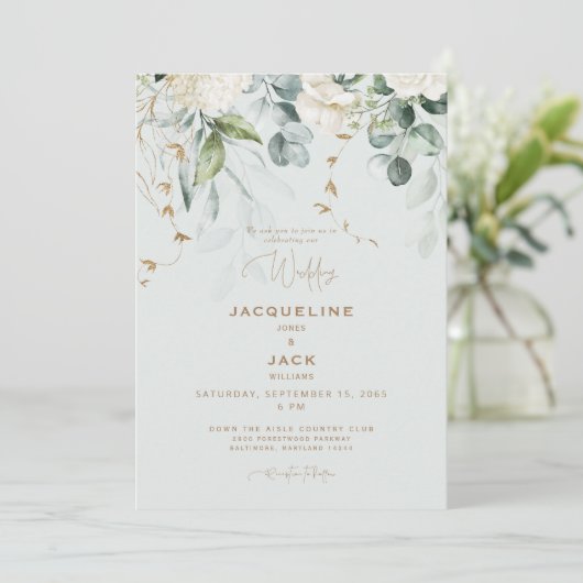 Elegante Witte Hydrangea Lichte Wijze Bruiloft Kaart (Staand voorkant)