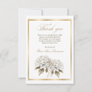 Elegante witte Hydrangea Rouwkaart met gouden lijs Bedankkaart