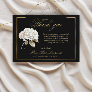 Elegante witte Hydrangea Rouwkaart met gouden lijs Bedankkaart