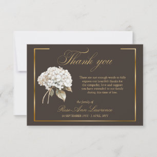 Elegante witte Hydrangea Rouwkaart met gouden lijs Bedankkaart