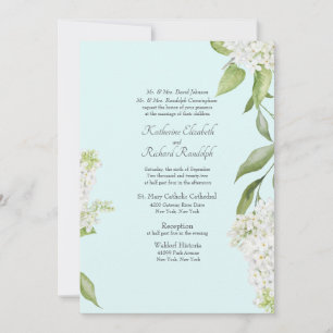 Elegante Witte Hydrangea Seafoam Bruiloft Kaart