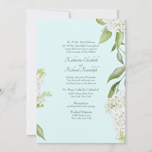 Elegante Witte Hydrangea Seafoam Bruiloft Kaart (Voorkant)