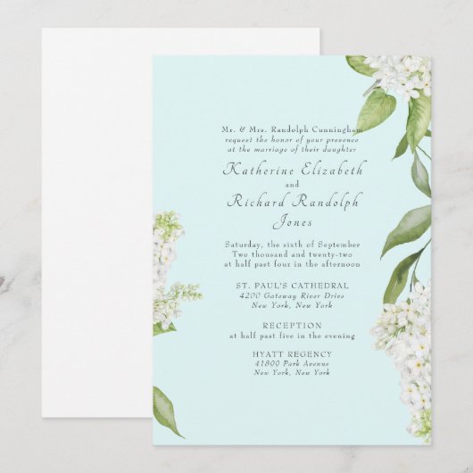 Elegante witte Hydrangea Seafoam II bruiloft Kaart (Voorkant / Achterkant)