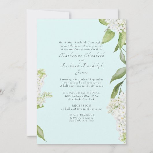 Elegante witte Hydrangea Seafoam II Trouw Kaart (Voorkant)