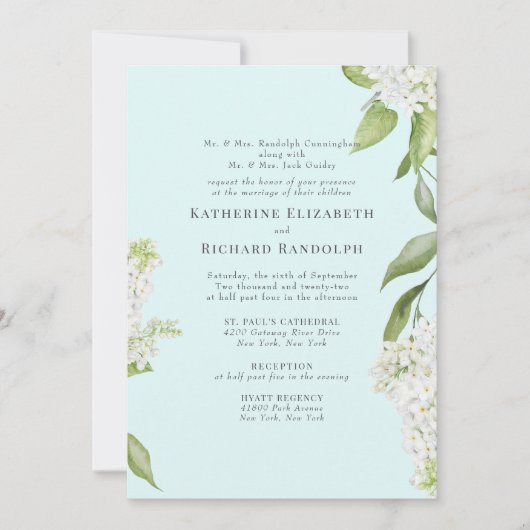 Elegante witte Hydrangea Seafoam V bruiloft Kaart (Voorkant)