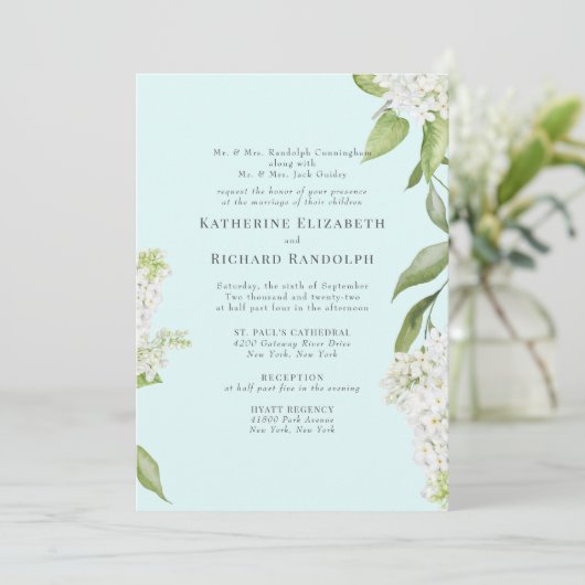 Elegante witte Hydrangea Seafoam V bruiloft Kaart (Staand voorkant)