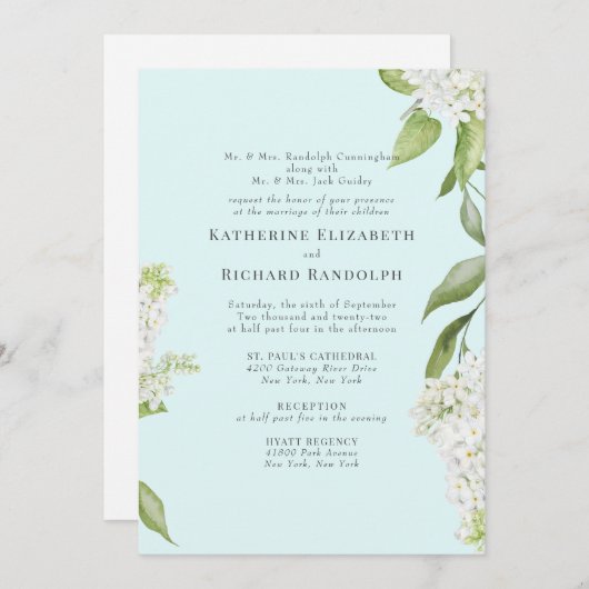 Elegante witte Hydrangea Seafoam V bruiloft Kaart (Voorkant / Achterkant)