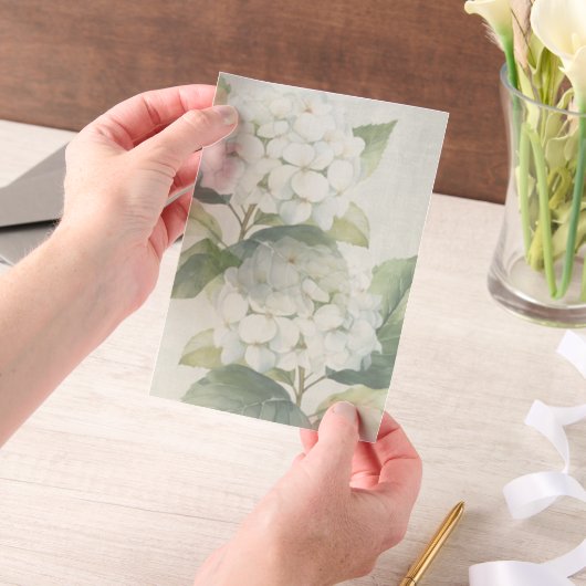 Elegante Witte Hydrangea Vellum Overlay Uitnodigingen (Draagbaar)