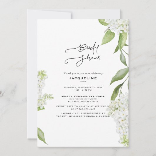 Elegante witte hydrangea witte bruidsdouche kaart (Voorkant)
