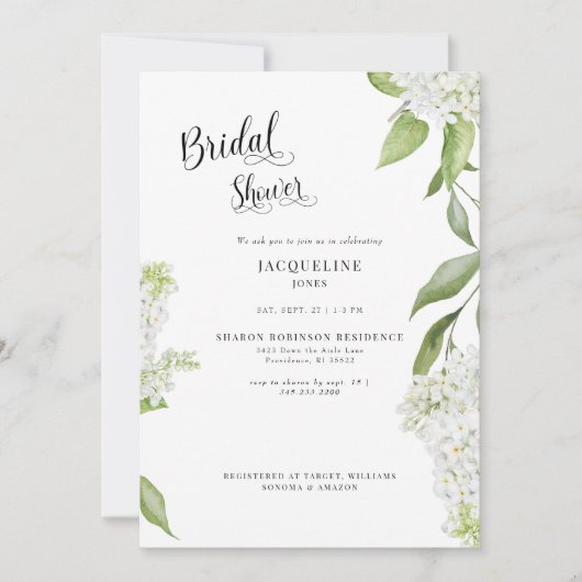 Elegante witte hydrangea witte bruidsdouche kaart (Voorkant)