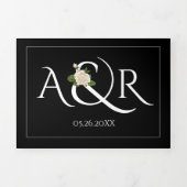 Elegante witte initialen en ampersand, rozen bruil drieluik uitnodiging (Cover)