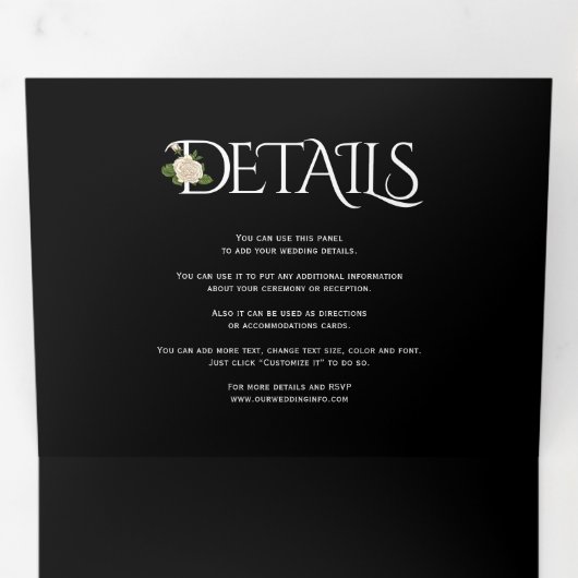 Elegante witte initialen en ampersand, rozen bruil drieluik uitnodiging (Binnenzijde eerst)