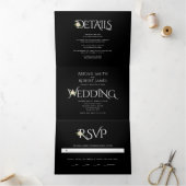 Elegante witte initialen en ampersand, rozen bruil drieluik uitnodiging (Binnen)