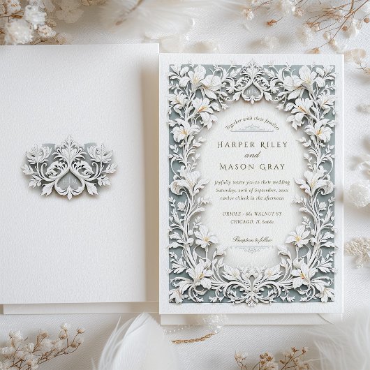 Elegante witte iris bruiloft faux reliëf ontwerp kaart