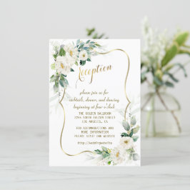Elegante witte ivoor bloemen gouden trouwreceptie kaart