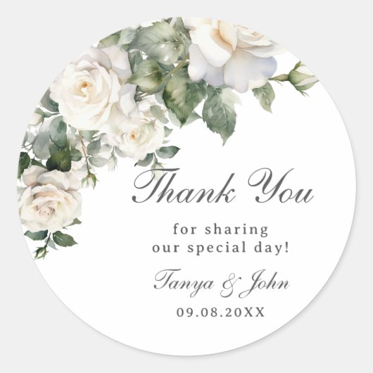 Elegante witte ivoor Rozen bloemenbruiloft bruids Ronde Sticker (Voorkant)