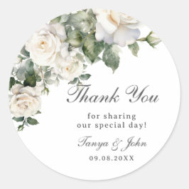 Elegante witte ivoor Rozen bloemenbruiloft bruids Ronde Sticker