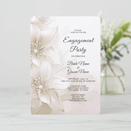 Elegante witte ivoorbloemen trouwuitnodiging kaart (Staand voorkant)