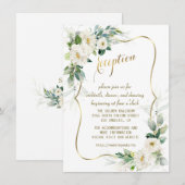 Elegante witte ivoorkleurige bloemen gouden trouwr kaart (Voorkant / Achterkant)