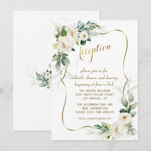 Elegante witte ivoorkleurige bloemen gouden trouwr kaart (Voorkant / Achterkant)