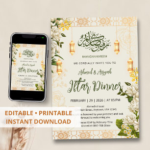 Elegante Witte Jasmin Bloem Ramadan Iftar Kaart