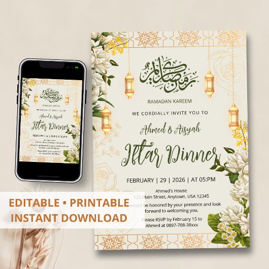 Elegante Witte Jasmin Bloem Ramadan Iftar Kaart