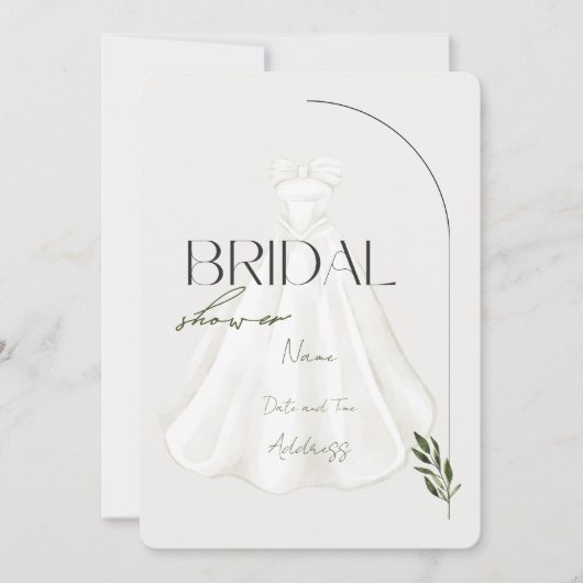 Elegante witte jurk bruids douche uitnodiging (Voorkant)