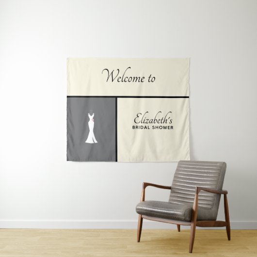 Elegante witte jurk op grijs - stijlvolle bruidsdo wandkleed (In Situ (horizontaal))