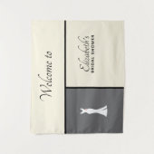 Elegante witte jurk op grijs - stijlvolle bruidsdo wandkleed (Voorkant)