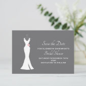 Elegante witte jurk op grijze stijlvolle eenvoudig save the date (Staand voorkant)
