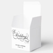 Elegante witte kalligrafie bruiloft bedankdoosjes (Geopend)