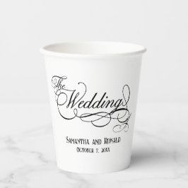 Elegante witte kalligrafie bruiloft papieren bekers