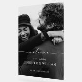 Elegante witte kalligrafie bruiloft welkom foto acryl bord (Hoek)