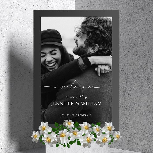 Elegante witte kalligrafie bruiloft welkom foto acryl bord