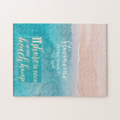 Elegante witte kalligrafie familienaam Beach House Legpuzzel (Horizontaal)