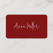 Elegante witte kalligrafie Naam op donkerrood Visitekaartje (Voorkant)
