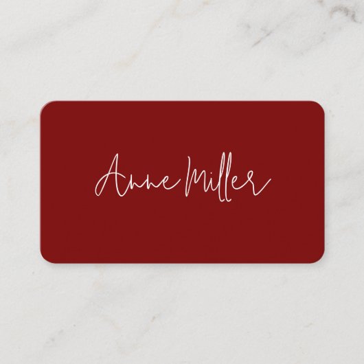 Elegante witte kalligrafie Naam op donkerrood Visitekaartje (Voorkant)