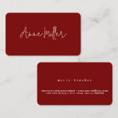 Elegante witte kalligrafie Naam op donkerrood Visitekaartje (Voorkant / Achterkant)