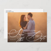 Elegante witte kalligrafie Save the Date Briefkaart (Voorkant / Achterkant)