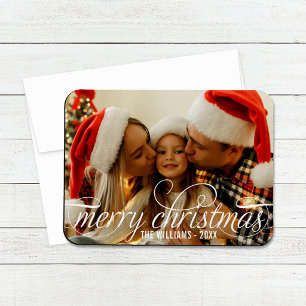 Elegante witte kalligrafie Zalig Kerstmis Naam Magneet