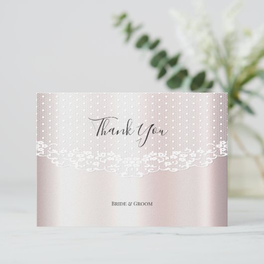 Elegante witte kant Bloemen Dank u kaart (Staand voorkant)