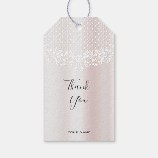 Elegante Witte Kant Bloemen Gift Label Cadeaulabel (Achterkant)