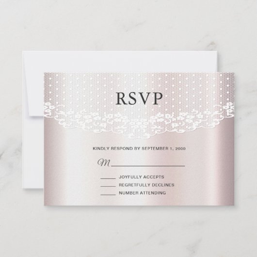 Elegante witte kant Bloemen RSVP kaart (Voorkant)