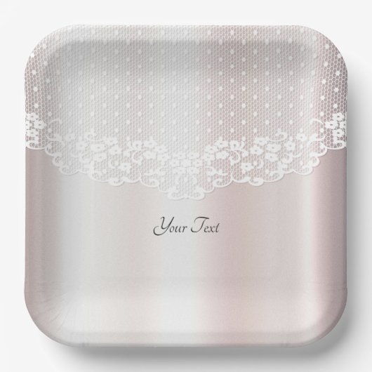 Elegante witte kant bloemenpapier Bord (Voorkant)